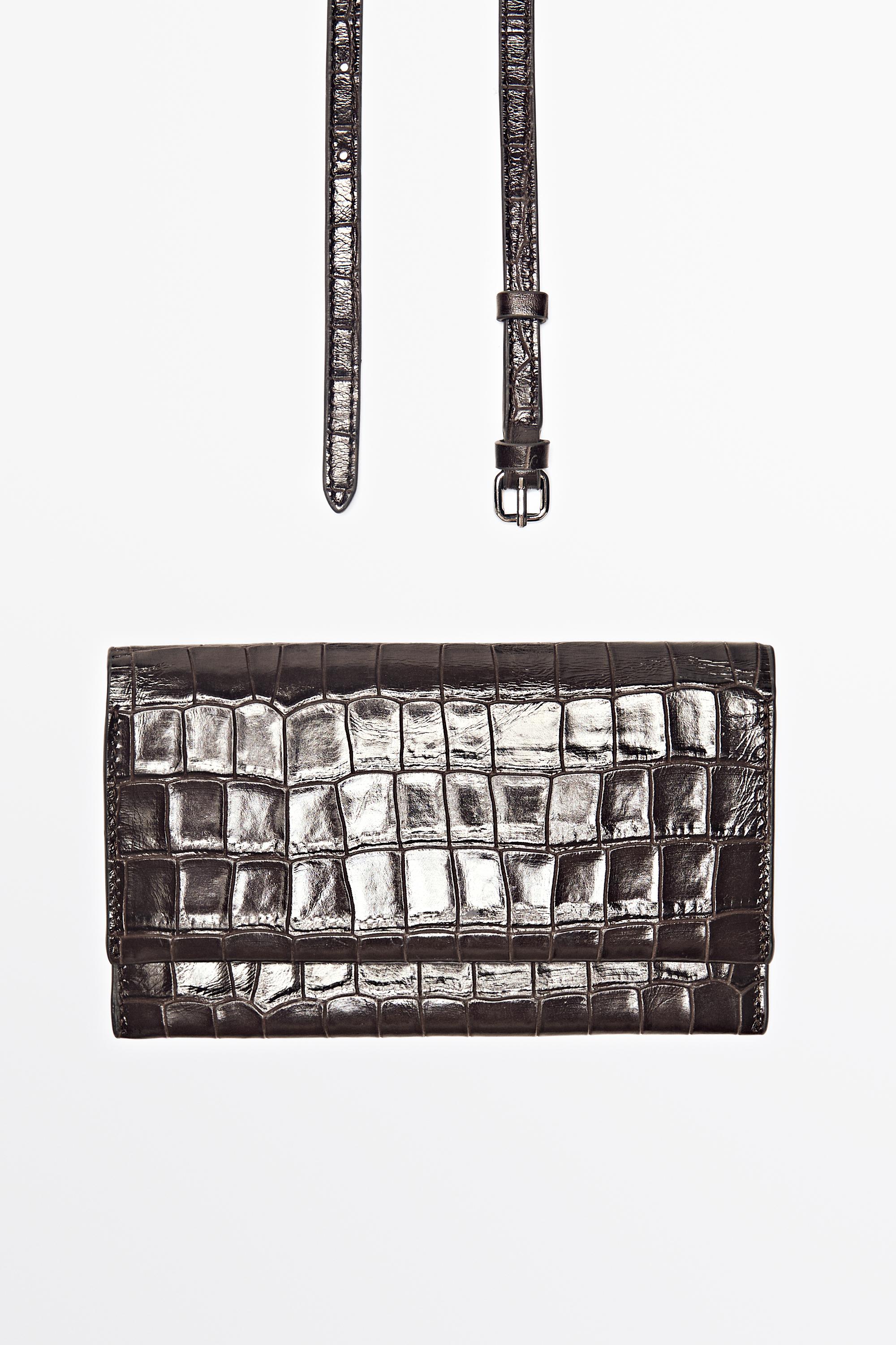 Crocodile-embossed leather belt bag